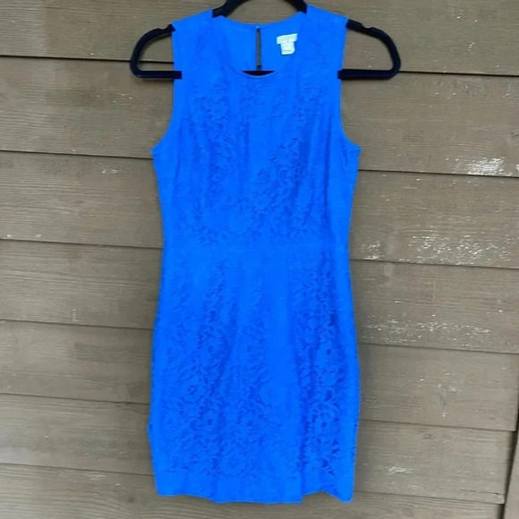 J. Crew floral lace overlay royal blue dress size 2 - Picture 1 of 5